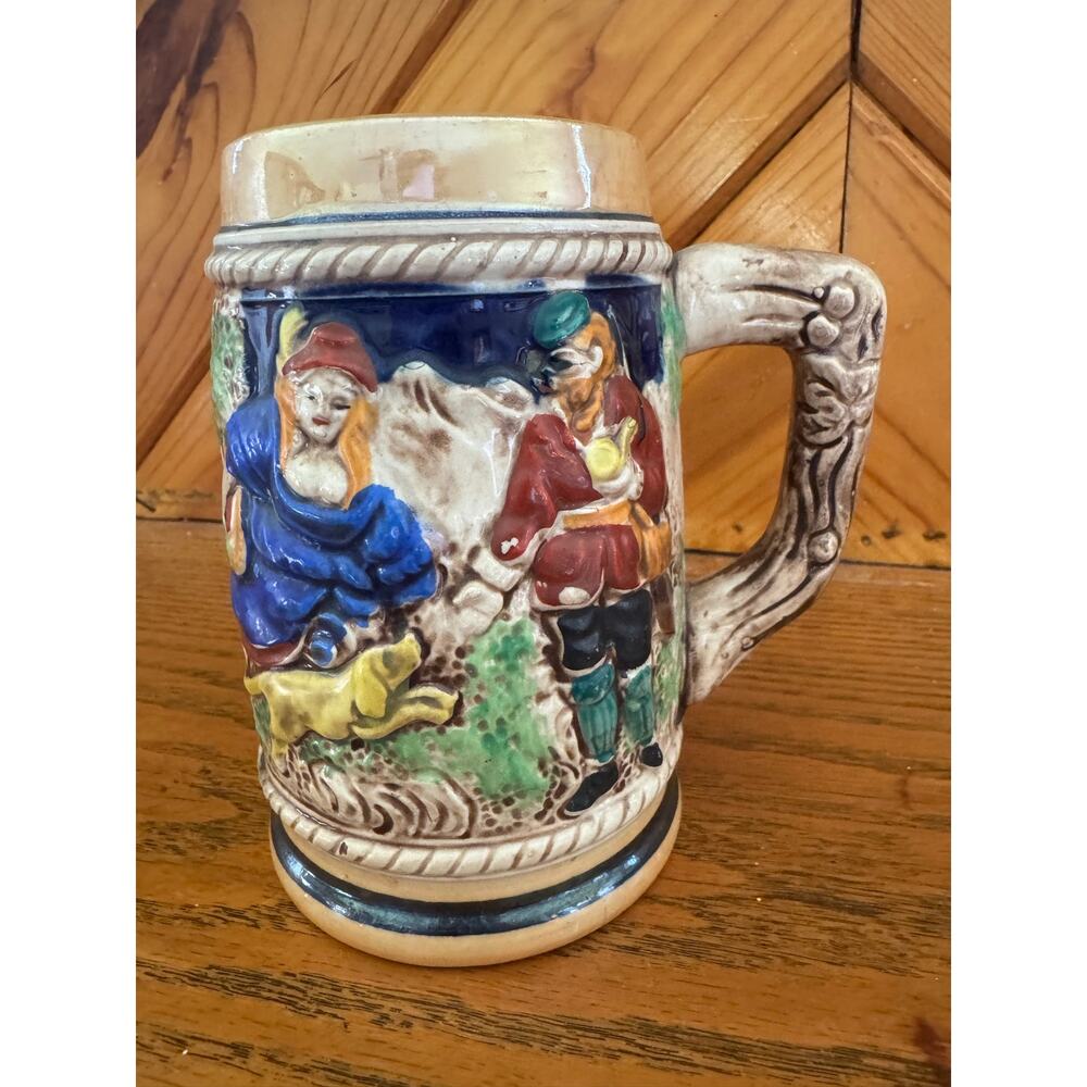 Vintage Style Ceramic Beer Stein Mug Raised Relief Tavern Scene